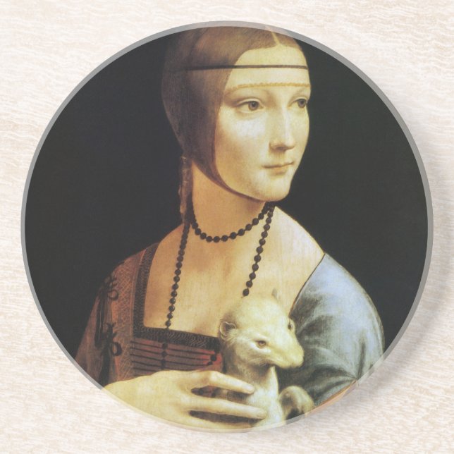 Leonardo da Vinci's Lady with an Ermine Drink Coaster (Front)