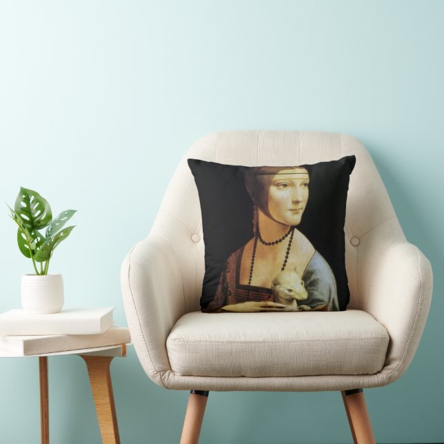 Leonardo da Vinci's Lady with an Ermine Throw Pillow (Chair)