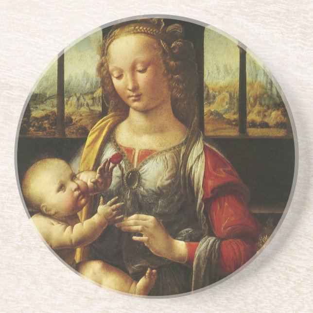 Leonardo da Vinci's Madonna of the Carnation Drink Coaster (Front)