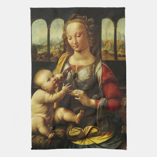 Leonardo da Vinci's Madonna of the Carnation Kitchen Towel (Vertical)