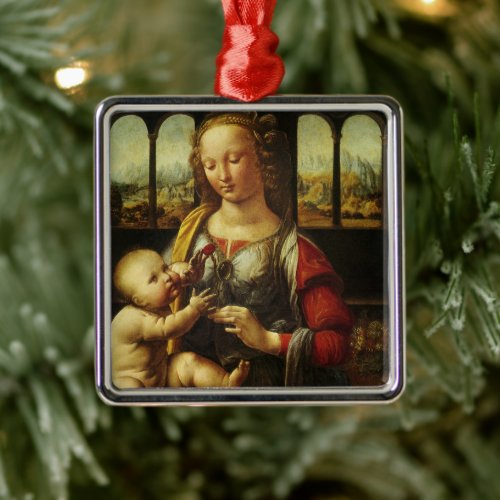 Leonardo da Vincis Madonna of the Carnation Metal Ornament