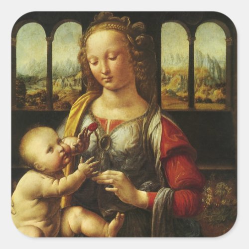 Leonardo da Vincis Madonna of the Carnation Square Sticker