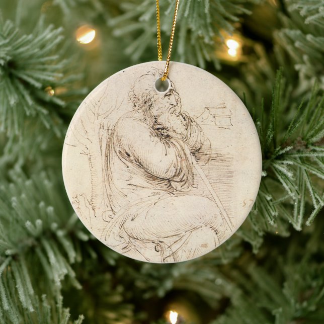 Leonardo da Vinci's Old Man and Water Sketch Ceramic Ornament (Tree)