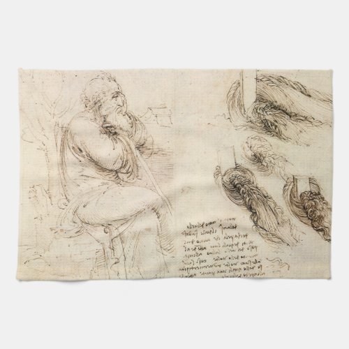 Leonardo da Vincis Old Man and Water Sketch Kitchen Towel