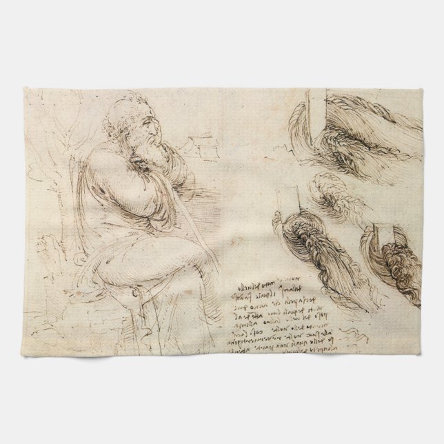 Leonardo da Vinci's Old Man and Water Sketch Kitchen Towel (Horizontal)