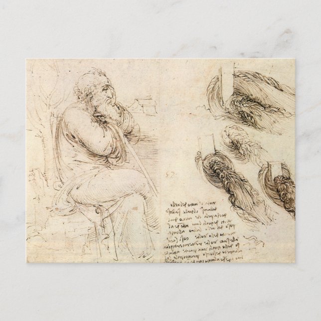 Leonardo da Vinci's Old Man and Water Sketch Postcard (Front)