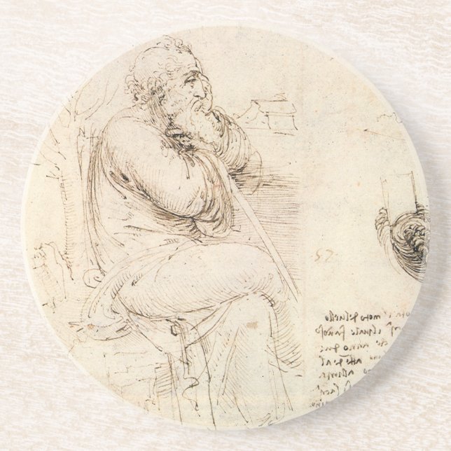Leonardo da Vinci's Old Man and Water Sketch Sandstone Coaster (Front)