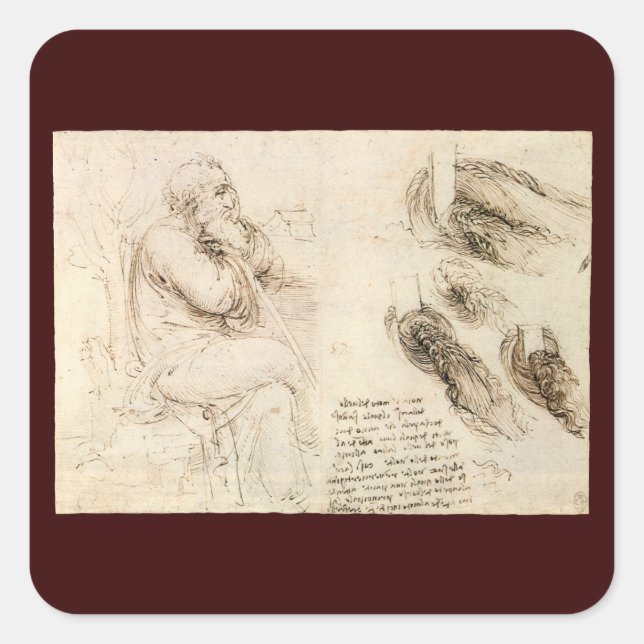 Leonardo da Vinci's Old Man and Water Sketch Square Sticker (Front)