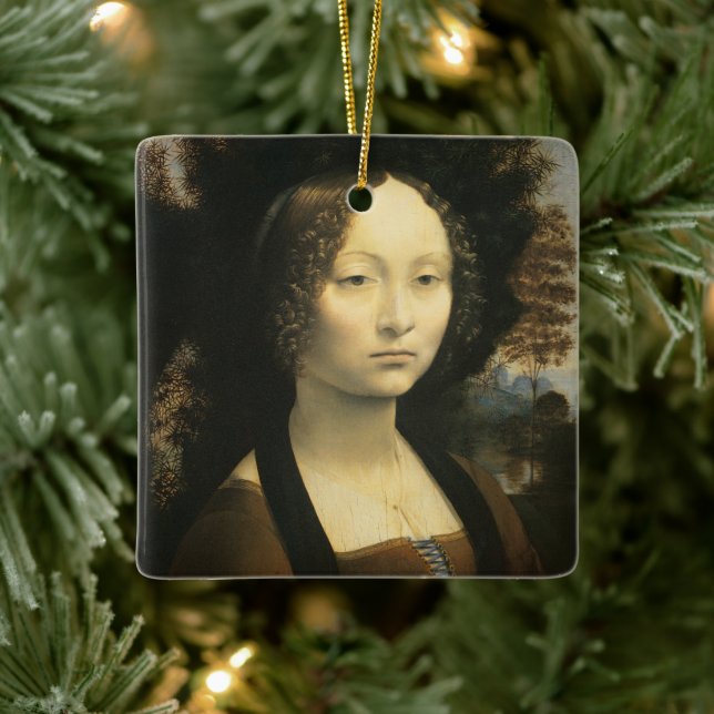 Leonardo da Vinci's Portrait of Ginevra Benci Ceramic Ornament (Tree)
