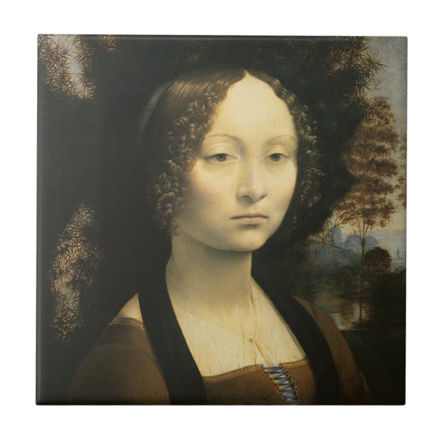 Leonardo da Vinci's Portrait of Ginevra Benci Ceramic Tile (Front)