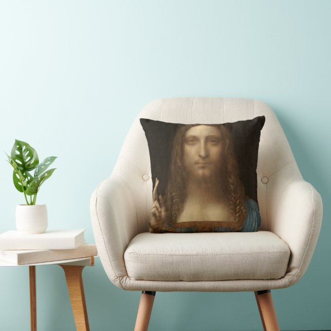 Leonardo da Vinci's Salvator Mundi (Jesus Christ) Throw Pillow (Chair)