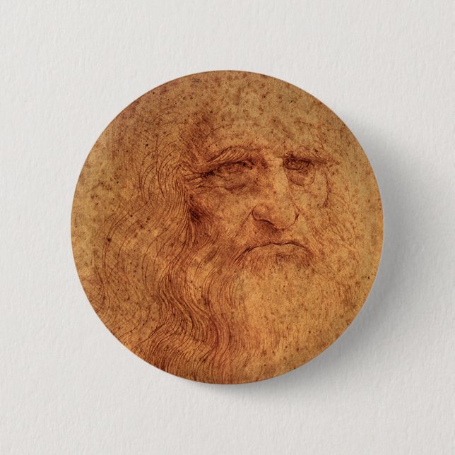 Leonardo da Vinci's Self Portrait, Renaissance Art Button (Front)