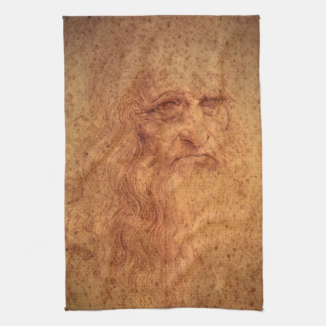 Leonardo da Vinci's Self Portrait, Renaissance Art Kitchen Towel (Vertical)