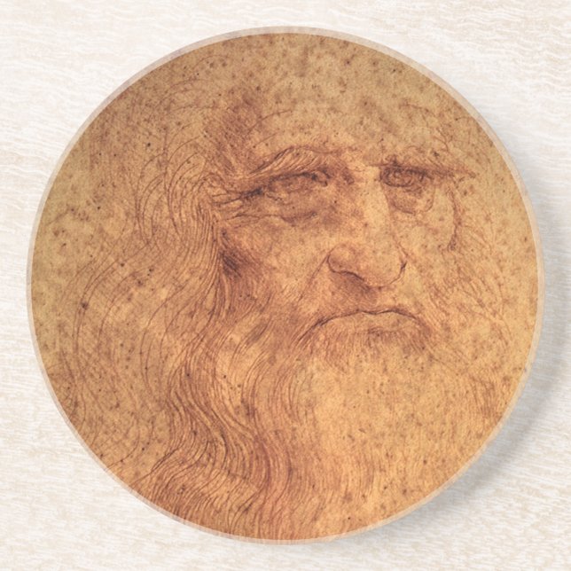 Leonardo da Vinci's Self Portrait, Renaissance Art Sandstone Coaster (Front)