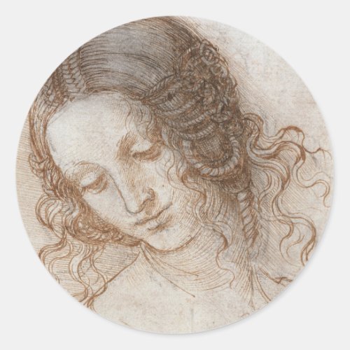 Leonardo da Vincis Study of the Head of Leda Classic Round Sticker