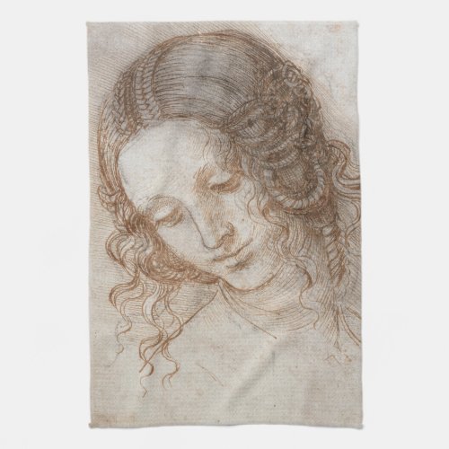 Leonardo da Vincis Study of the Head of Leda Kitchen Towel