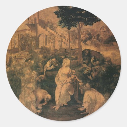 Leonardo da Vincis The Adoration of the Magi Classic Round Sticker