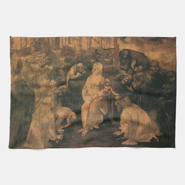 Leonardo da Vinci's The Adoration of the Magi Kitchen Towel (Horizontal)