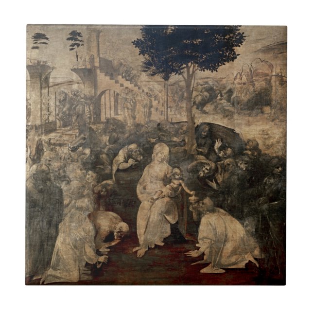 Leonardo da Vinci's Timeles Adoration of the Magi Ceramic Tile (Front)