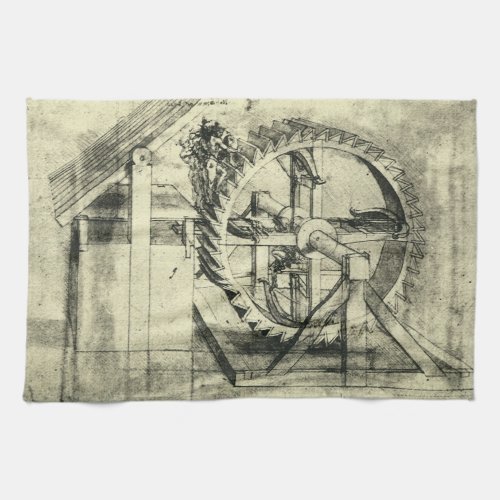 Leonardo da Vincis Treadmill Powered Crossbow Kitchen Towel