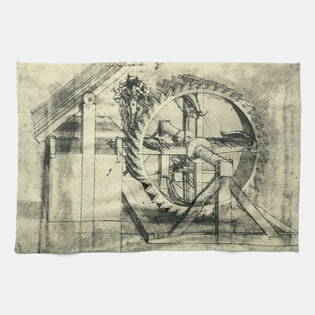 Leonardo da Vinci's Treadmill Powered Crossbow Kitchen Towel (Horizontal)
