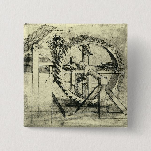 Leonardo da Vinci's Treadmill Powered Crossbow Pinback Button (Front)