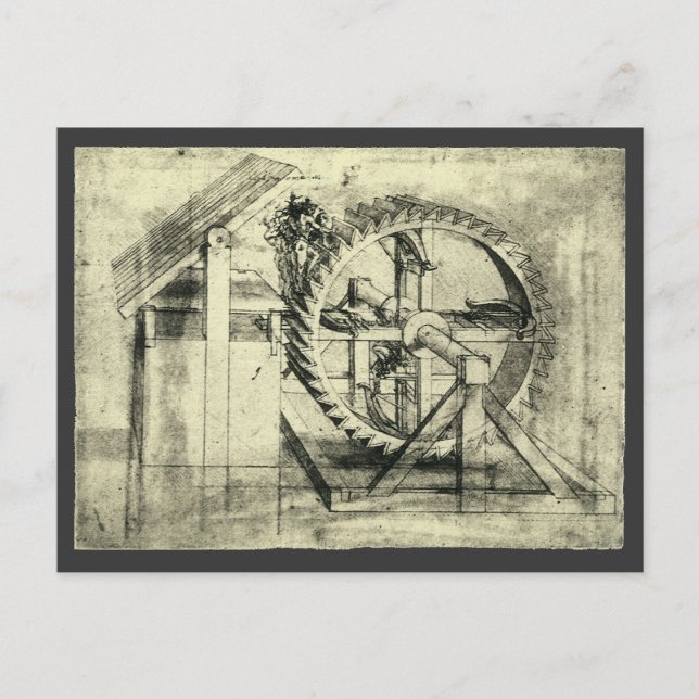 Leonardo da Vinci's Treadmill Powered Crossbow Postcard (Front)