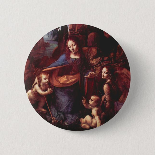 Leonardo da Vinci's Virgin (Madonna) of the Rocks Button (Front)