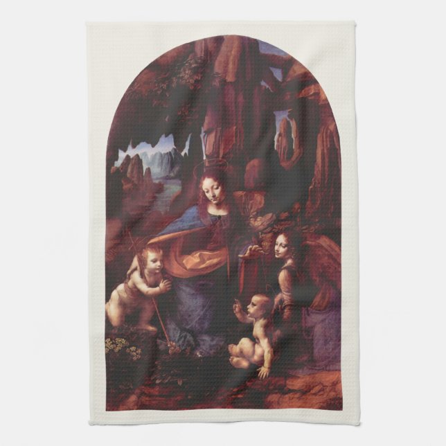 Leonardo da Vinci's Virgin (Madonna) of the Rocks Kitchen Towel (Vertical)