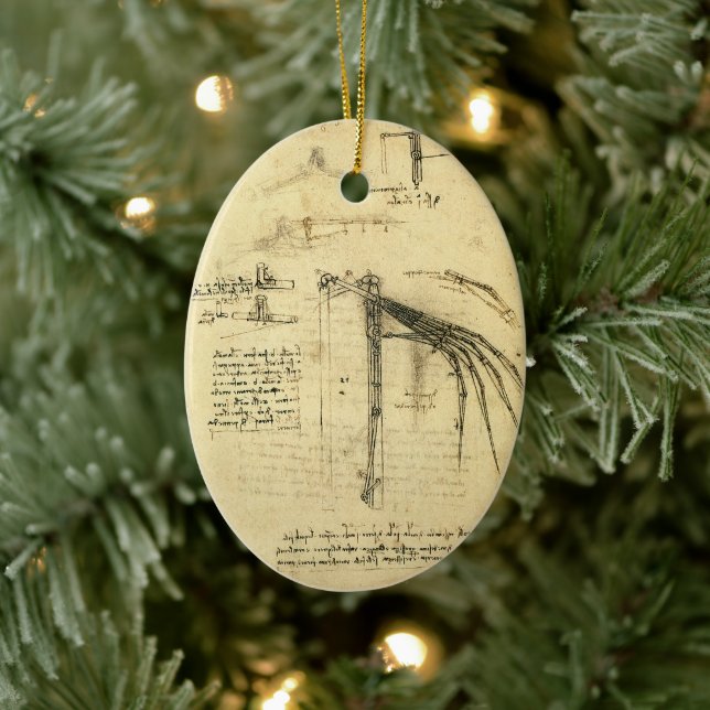 Leonardo da Vinci's Wing on Flying Machine Sketch Ceramic Ornament (Tree)