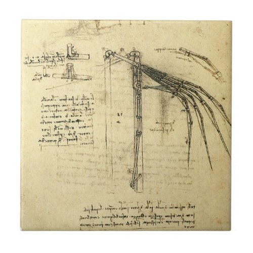 Leonardo da Vincis Wing on Flying Machine Sketch Ceramic Tile