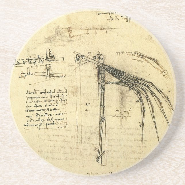Leonardo da Vinci's Wing on Flying Machine Sketch Drink Coaster (Front)
