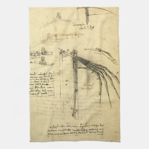 Leonardo da Vincis Wing on Flying Machine Sketch Kitchen Towel