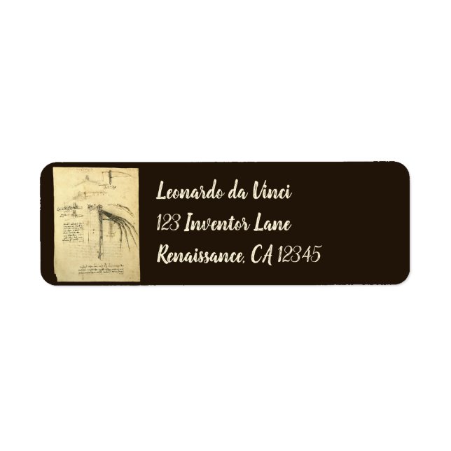 Leonardo da Vinci's Wing on Flying Machine Sketch Label (Front)