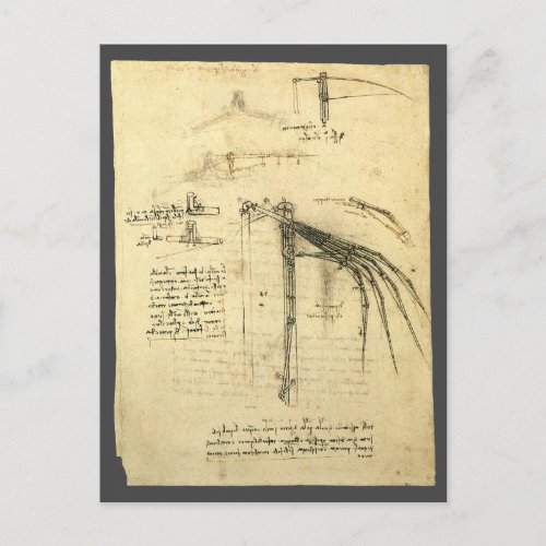 Leonardo da Vincis Wing on Flying Machine Sketch Postcard