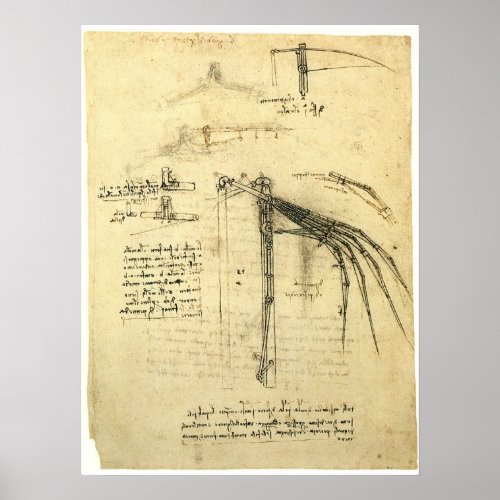 Leonardo da Vincis Wing on Flying Machine Sketch Poster