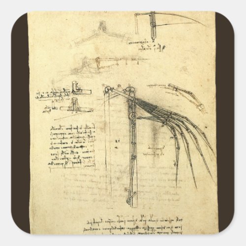 Leonardo da Vincis Wing on Flying Machine Sketch Square Sticker