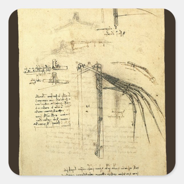 Leonardo da Vinci's Wing on Flying Machine Sketch Square Sticker (Front)