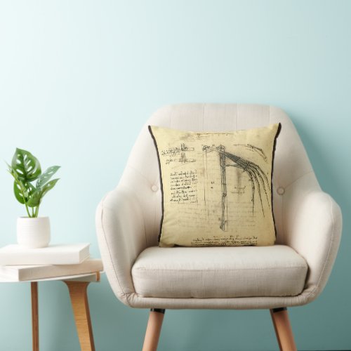 Leonardo da Vincis Wing on Flying Machine Sketch Throw Pillow