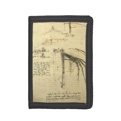 Leonardo da Vincis Wing on Flying Machine Sketch Tri_fold Wallet