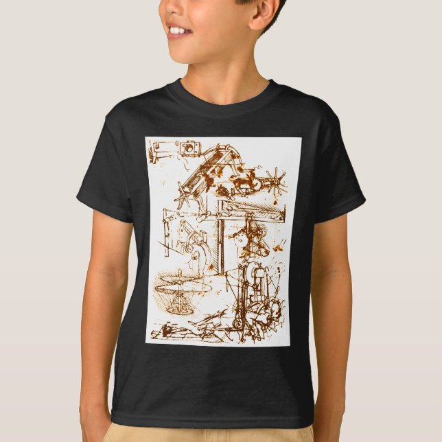 Leonardo DaVinci sketched black T-shirts (Front)
