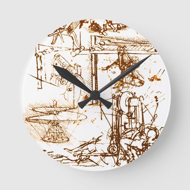 Leonardo DaVinci sketched wall clock (Front)