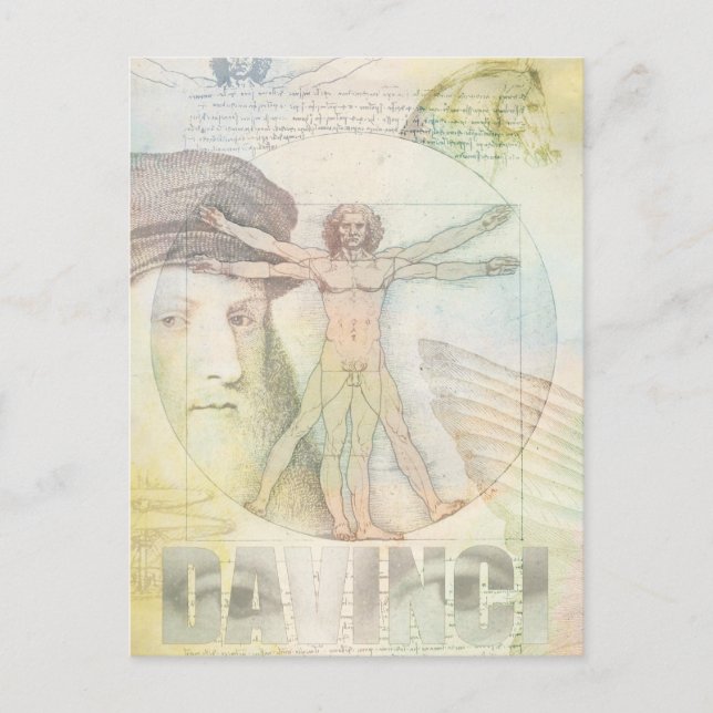 Leonardo DaVinci Vitruvian Man Collage Postcard (Front)