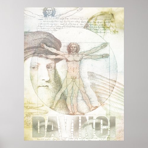 Leonardo DaVinci Vitruvian Man Collage Poster