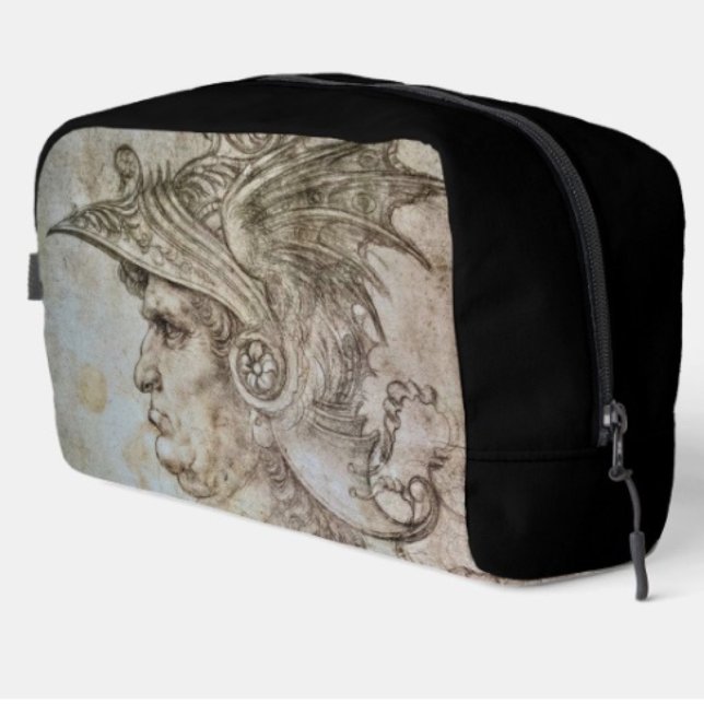 Leonardo’s Helmeted Warrior Dopp Kit (Da Vinci’s Ancient Warrior Sketch toiletry bag with sturdy polyester fabric with a zippered closure.)