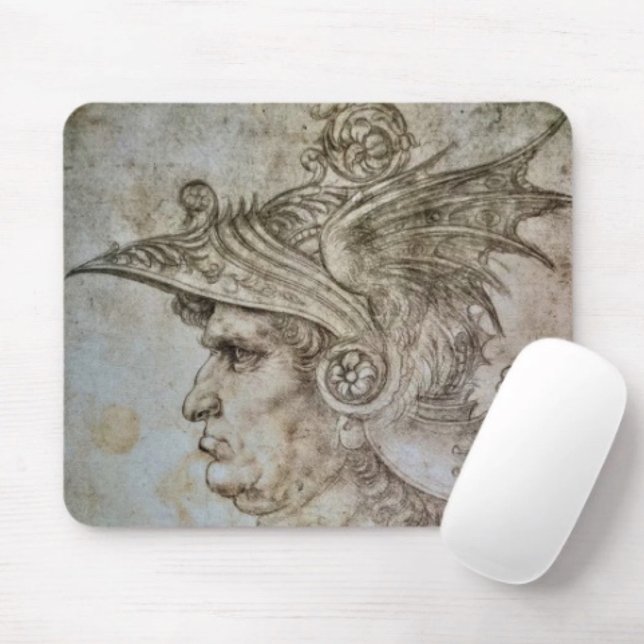 Leonardo’s Helmeted Warrior  Mouse Pad (Da Vinci’s Ancient Warrior Sketch mouse pad dust and stain resistant. 9.25"l x 7.75"w.  Rubber back.)