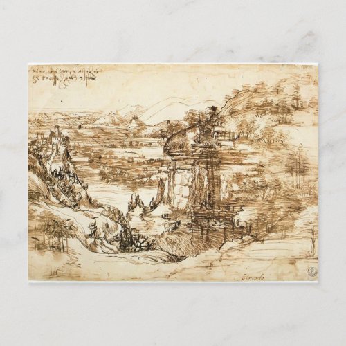 Leonardo Vinci_ Landscape drawing for Santa Maria Postcard