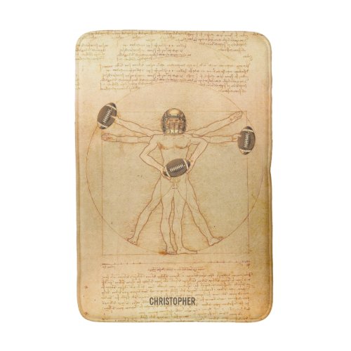 Leonardo Vitruvian Man As American Football Player Bathroom Mat