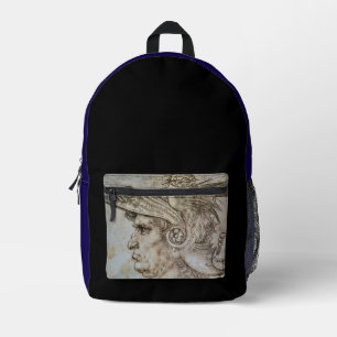 Leonardo's Helmeted Warrior  Printed Backpack
