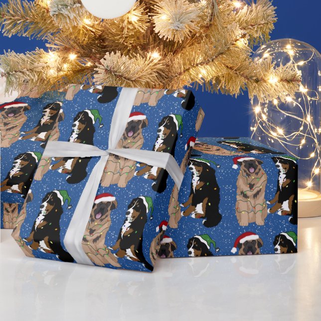 Leonberger and  Bernese Mountain Dog  Wrapping Paper (Holidays)